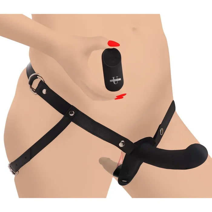 28X Double Diva 1.5″ Double Dildo w- Harness & Remote – Black