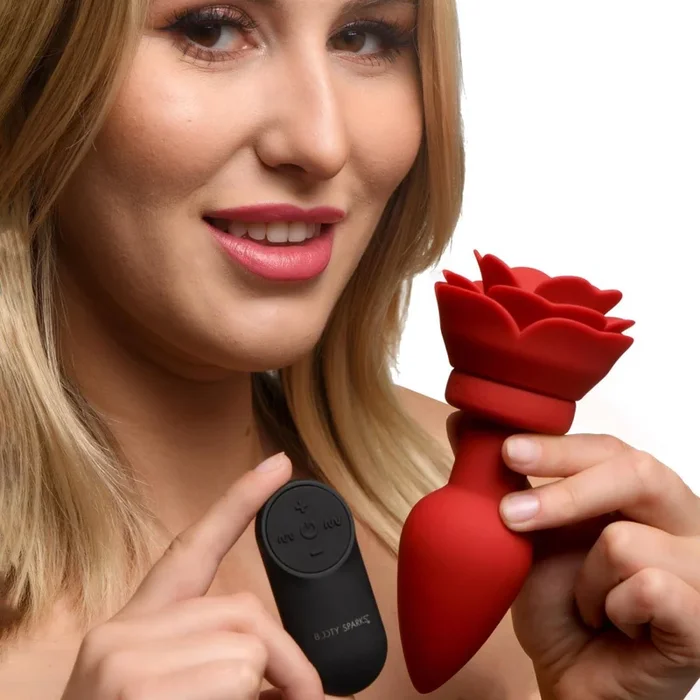 28X Silicone Vibrating Rose Anal Plug w- Remote – Large
