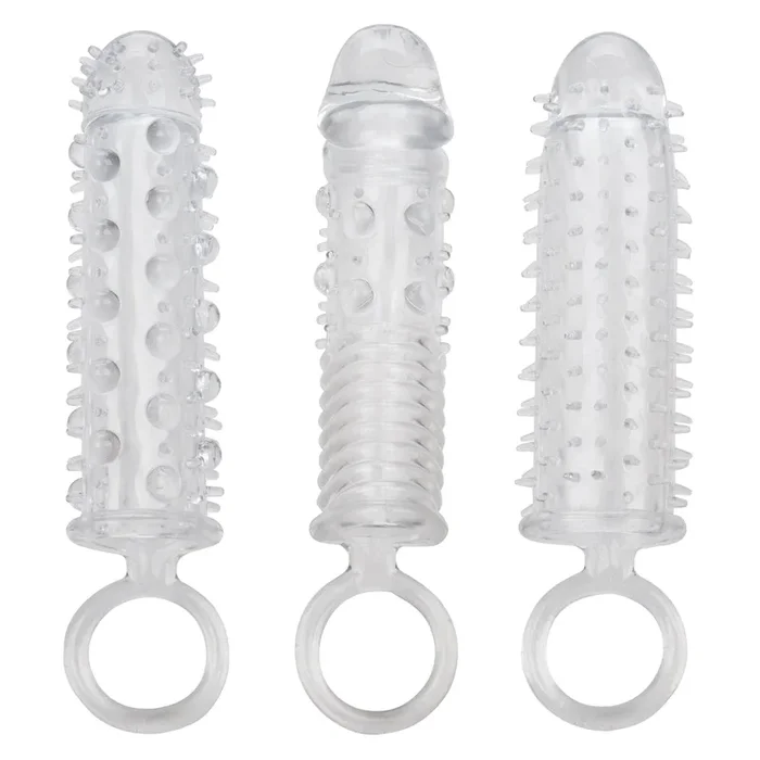 3-Piece Cock Ring & Textured Penis Extension Sleeve Set