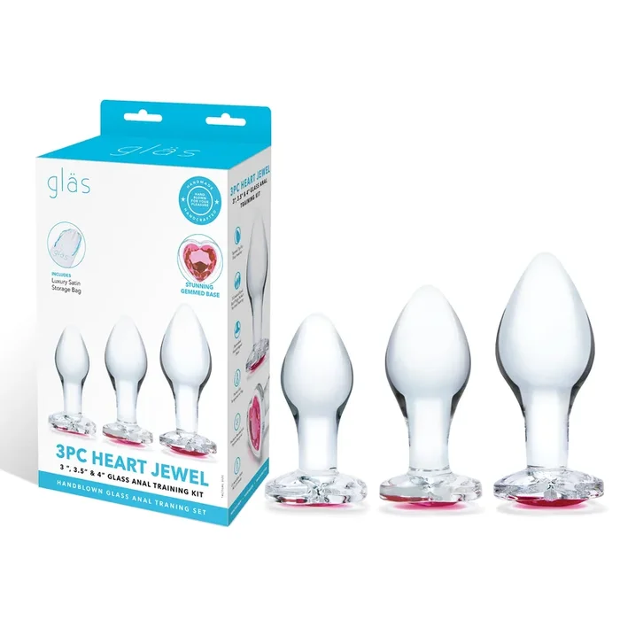 3PC Heart Jewel Glass Anal Training Kit