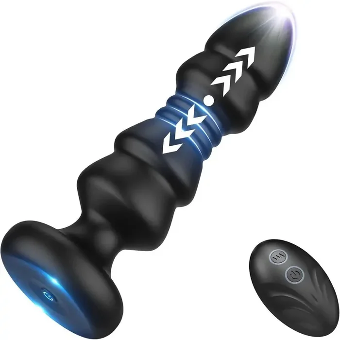 A-Play Bubble Butt Plug Retractable Vibrator, Ergonomic Ribbed Design, Remote Control, 5 Vibrating & Thrusting Modes 5.9 Inch (<50 dB)