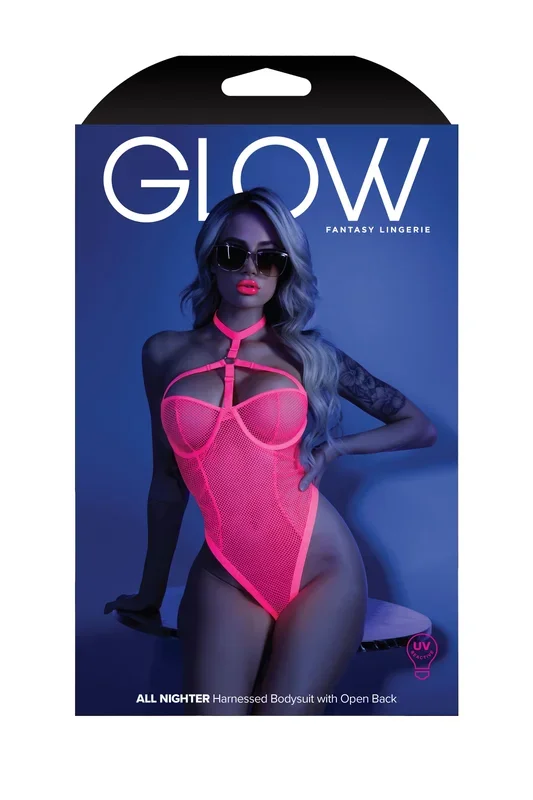 All Nighter Harness Bodysuit – Large/xlarge – Neon Pink