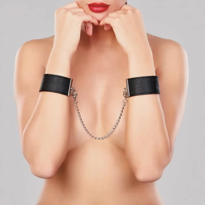 Allure Lust In Love Cuffs Wrist Cuffs With Connector Chain Black