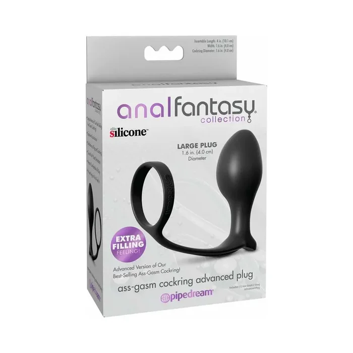 Anal Fantasy Collection Silicone Ass-Gasm Cock Ring Advanced Plug Black