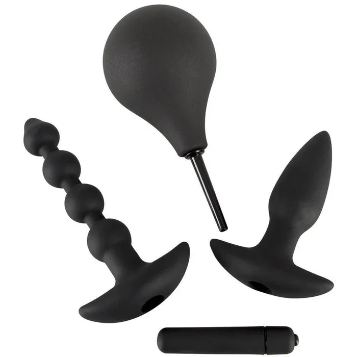 Anal plugs with vibrator made of silicone in a set of 4 (black)