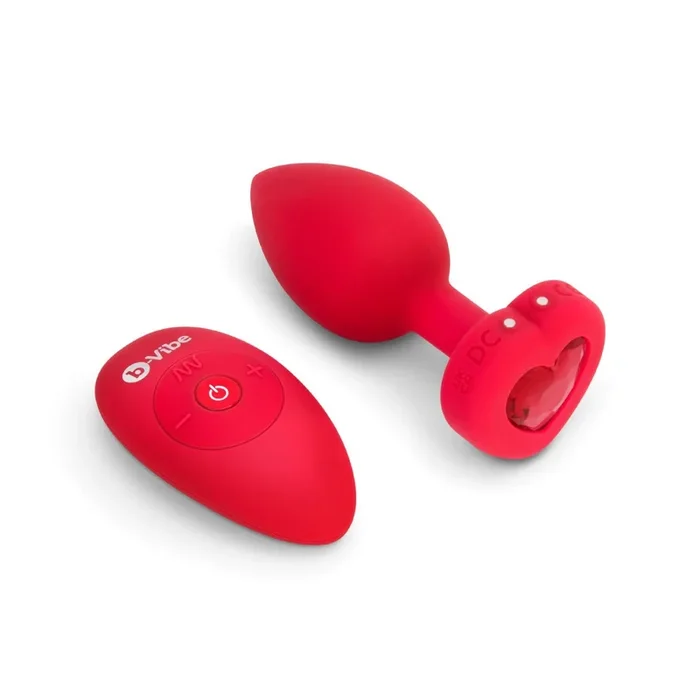 b-Vibe Medium Vibrating Heart Rechargeable Remote-Controlled Butt Plug with Heart-Shaped Jewel Base