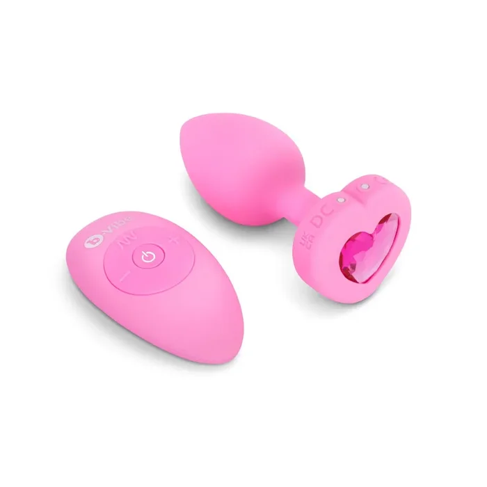 b-Vibe Small Vibrating Heart Rechargeable Remote-Controlled Butt Plug with Heart-Shaped Jewel Base