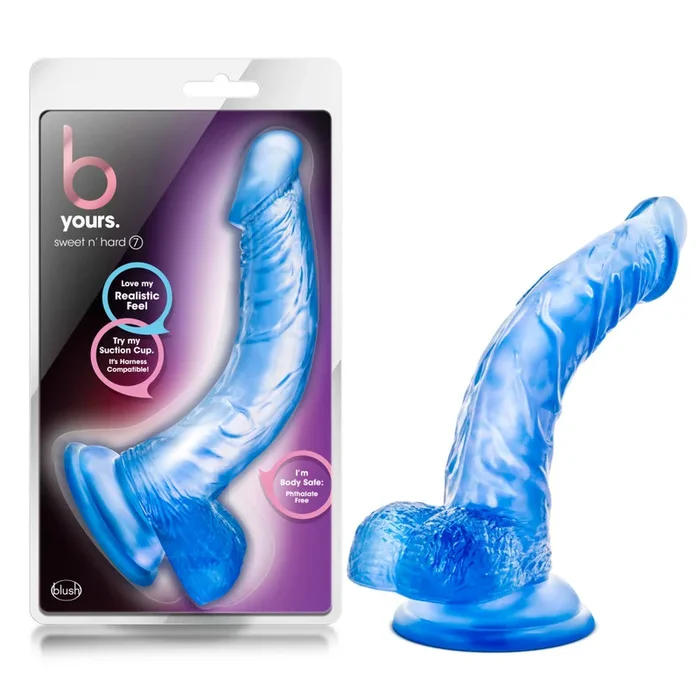 B Yours By Blush® | Sweet N’ Hard 7 Realistic Curved G-Spot Blue 8.5-Inch Long Dildo With Balls & Suction Cup Base