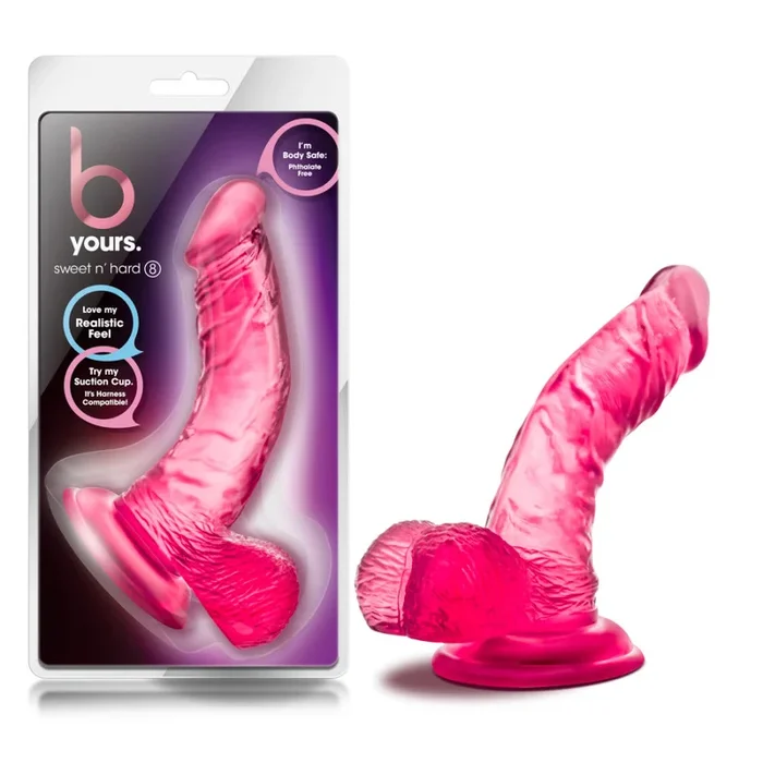 B Yours By Blush® | Sweet N’ Hard 8 Realistic Curved G-Spot Pink 6.5-Inch Long Dildo With Balls & Suction Cup Base