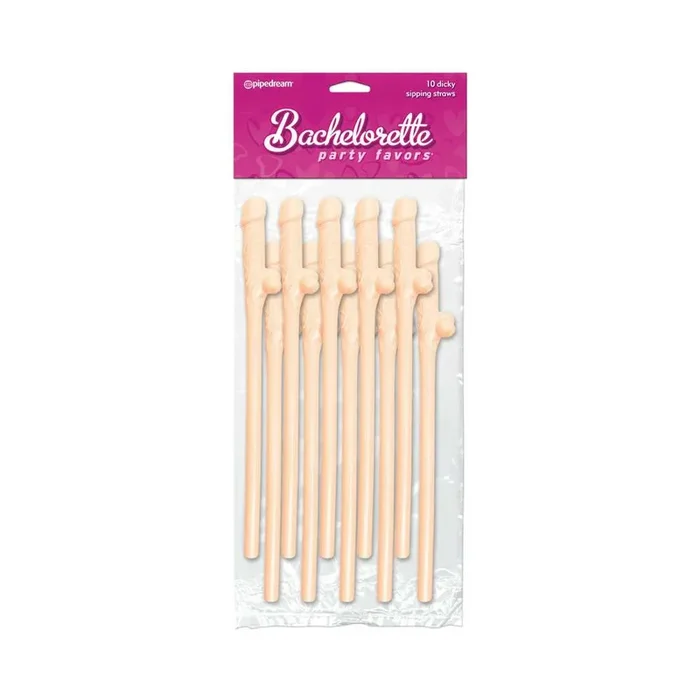 Bachelorette Party Favors 10-Piece Dicky Sipping Straws Beige