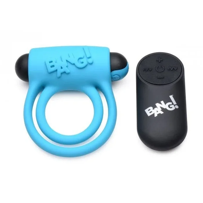 Bang! Silicone Cock Ring & Bullet W- Remote Blue