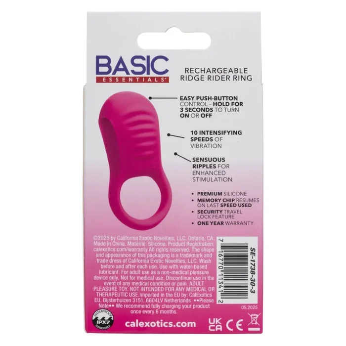 Basic Essentials Rechargeable Ridge Rider Ring – Pink