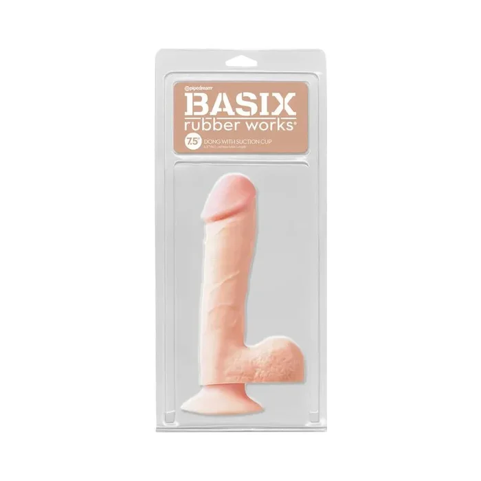 Basix Rubber Works 7.5 in. Dong With Balls & Suction Cup Beige