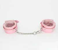 Berlin Baby Faux Fur Lined Vegan Leatherette Adjustable Wrist Restraints with Detachable Chain Join Pink and Silver Handcuffs