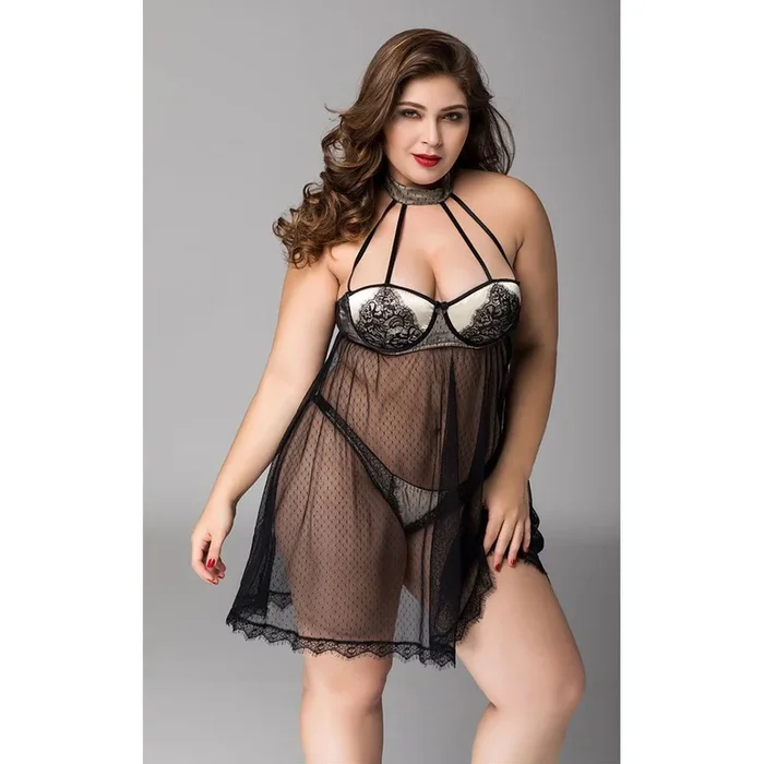 Black Sheer Lace Babydoll – Queen Size
