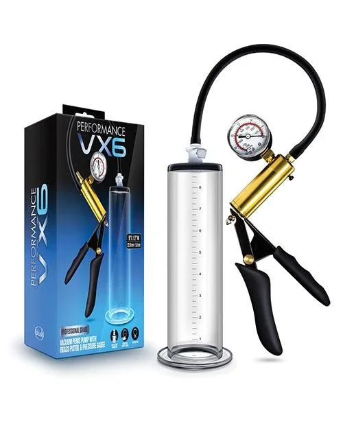 Blush Performance Vx6 Vacuum Penis Pump W-brass Pistol & Pressure Gauge – Clear