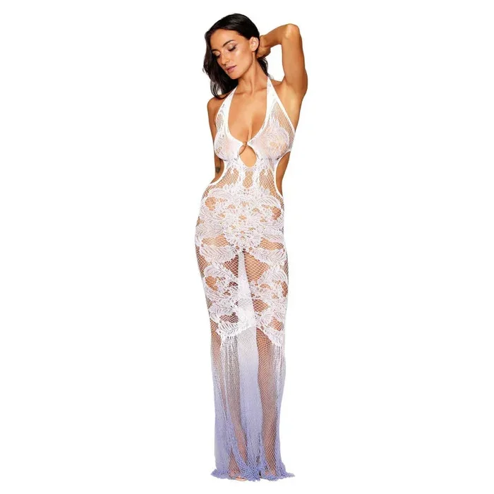 Bodystocking Gown – One Size – White/hydrangea