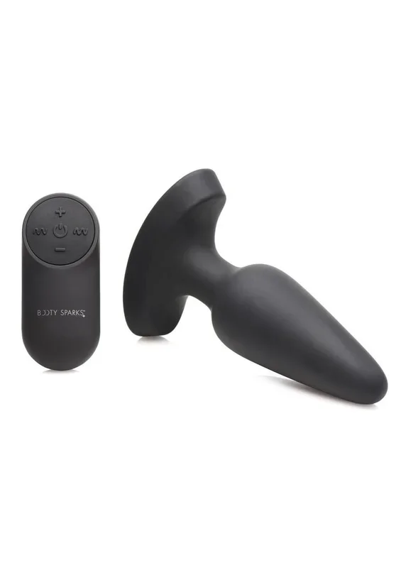 Booty Sparks Laser Heart Rechargeable Silicone Anal Plug with Remote Control – Medium – Black with Red Lights