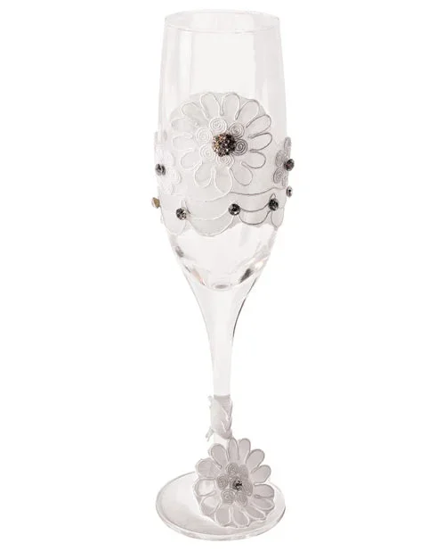 Bride to Be Champagne Glass w/White Lace Trim
