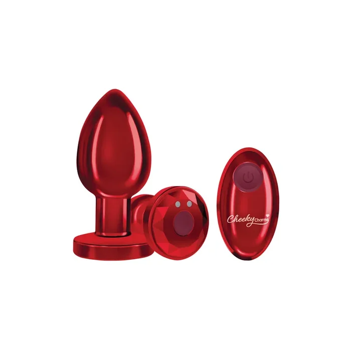 Cheeky Charms – Rechargeable Vibrating Metal Butt Plug With Remote Control – Red – Large