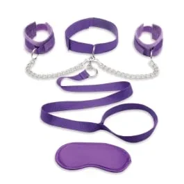 Collar, Cuffs & Leash Set with Satin Blindfold