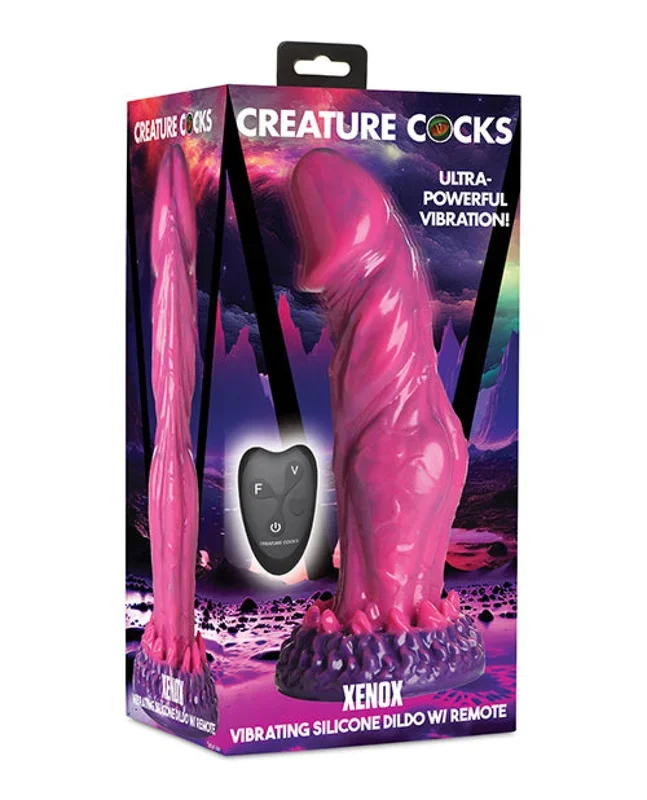 Creature Cocks Xenox Vibrating Silicone Dildo w/Remote – Pink/Purple