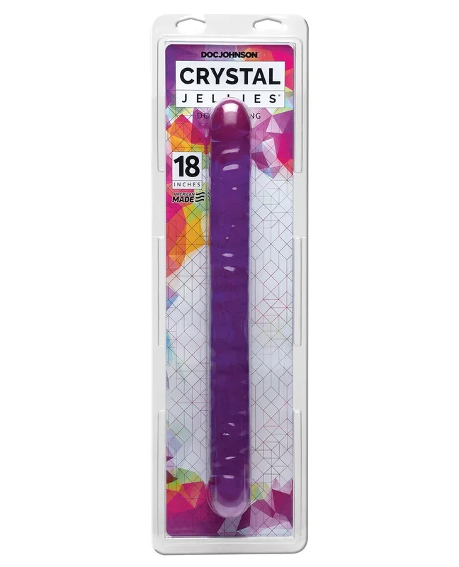 Crystal Jellies 18 Inch Double Dong Purple Soft Flexible Veiny Design
