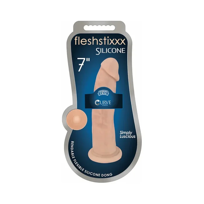 Curve Toys FLESHSTIXXX 7 in. Posable Silicone Dildo with Suction Cup Beige