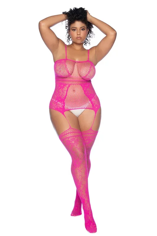 Curvy Aria Fishnet Body Stocking – O/sx – Pink