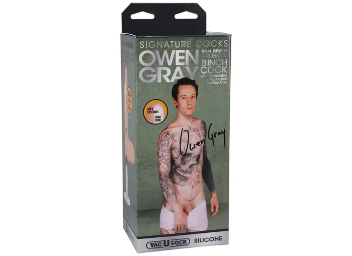 Doc Johnson Signature Cocks Owen Gray 8 in. Dual Density Silicone Dildo with Removable Harnessable Vac-U-Lock Suction Cup