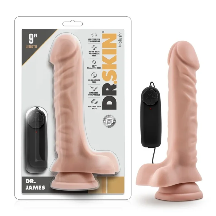 Dr. Skin By Blush® | Dr. James Realistic Vanilla 9-Inch Long Remote Control Vibrating Dildo With Suction Cup Base