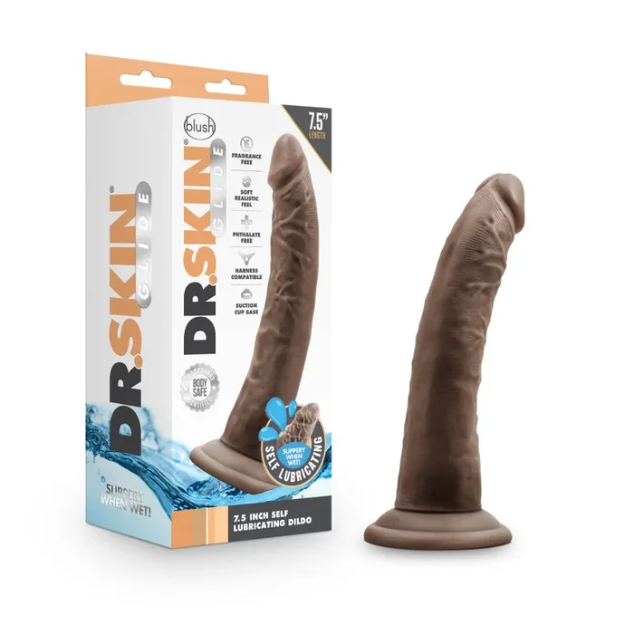 Dr. Skin Glide By Blush® | Realistic Chocolate 7.5-Inch Long Self-Lubricating Dildo With Suction Cup Base