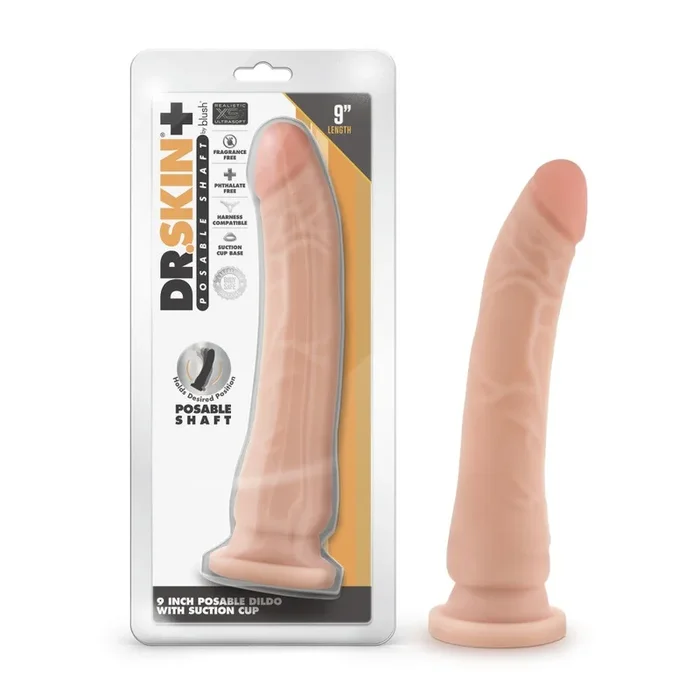 Dr. Skin Plus By Blush® | Realistic Vanilla 9-Inch Long Soft Yet Erect & Posable Dildo With Suction Cup Base