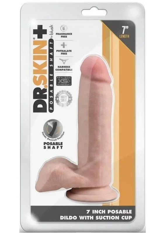 Dr. Skin Plus Gold Collection Posable Dildo with Balls and Suction Cup 7in