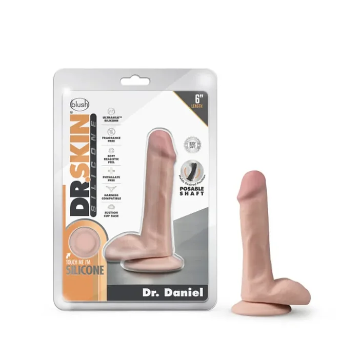 Dr. Skin Silicone Dr. Daniel 6.5 in. Posable Dildo with Balls Beige