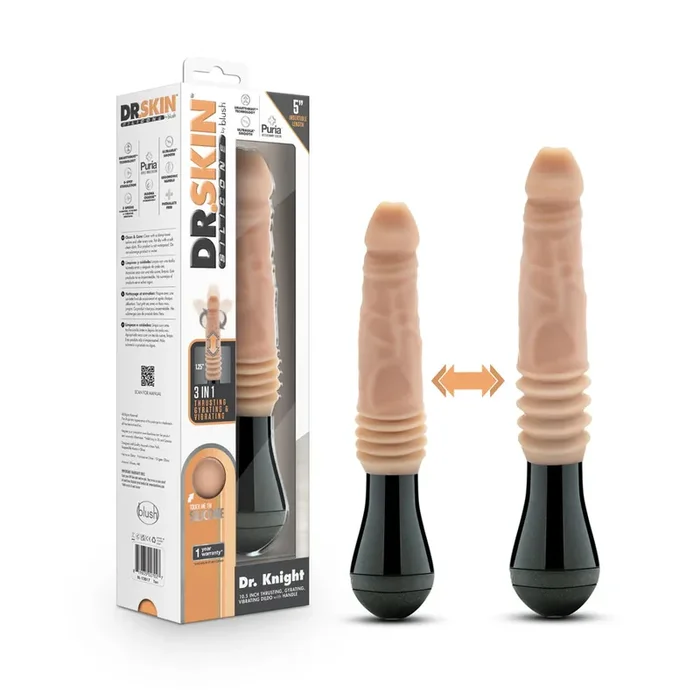 Dr. Skin Silicone Dr. Knight 10.5 in. Thrusting, Gyrating & Vibrating Dildo with Handle Beige