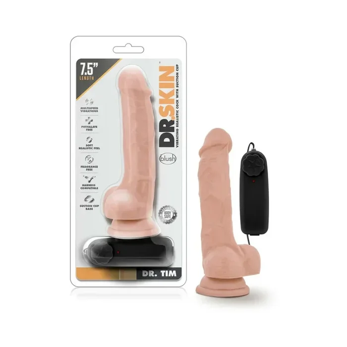 Dr. Skin Silver Collection – Dr. Tim 7.5″ Vibrating Dildo with Wired Remote Control