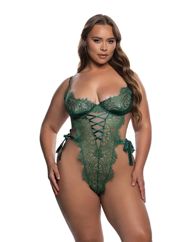 Dreamer’s Lust Lace and Satin Teddy – Green 1X