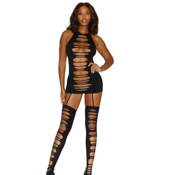 Dreamgirl Seamless Opaque Halter Garter Dress