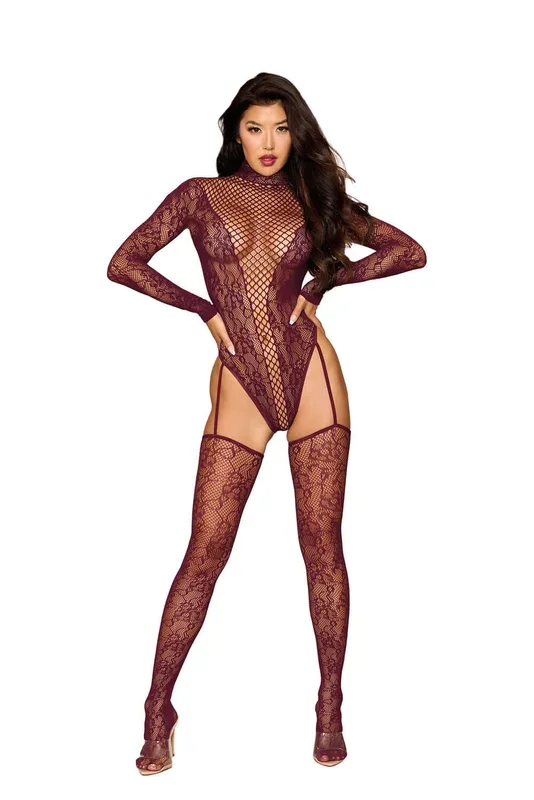 Dreamgirl Teddy Bodystocking Dmnd – One Size – Cherry Lacquer