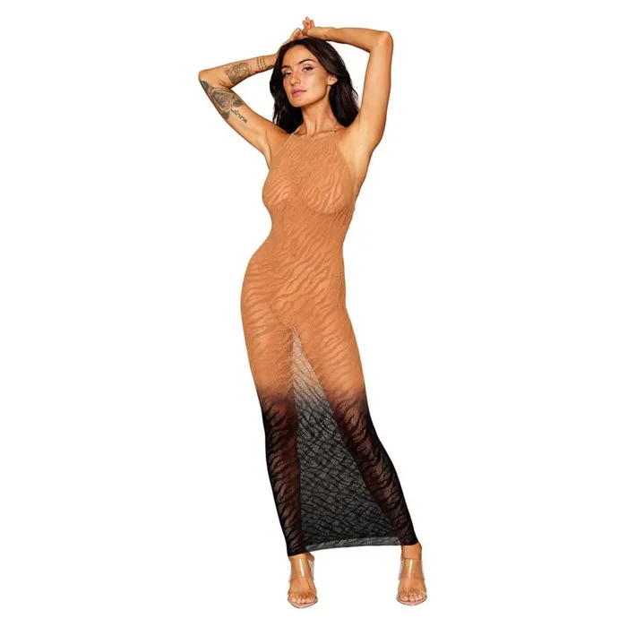 Dreamgirl Tow-Tone Zebra Knit Gown Bodystocking