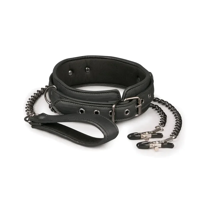 Easy Toys Faux Leather Collar w/Nipple Chains