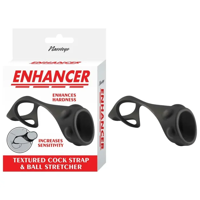 Enhancer Textured Cock Strap and Ball Stretcher – Black