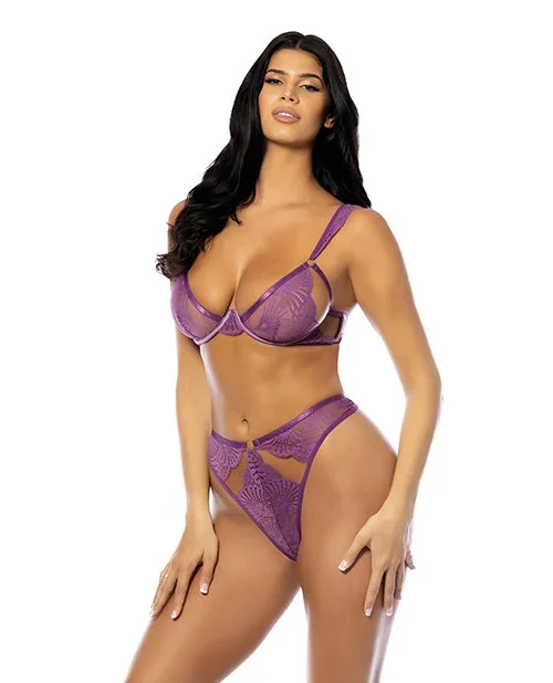Evrice Lace and Mesh Underwire Bra w/Thong – Purple S/M