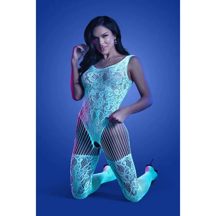 Fantasy Lingerie Glow Illuminate Glow-in-the-Dark Crotchless Teddy Bodystocking