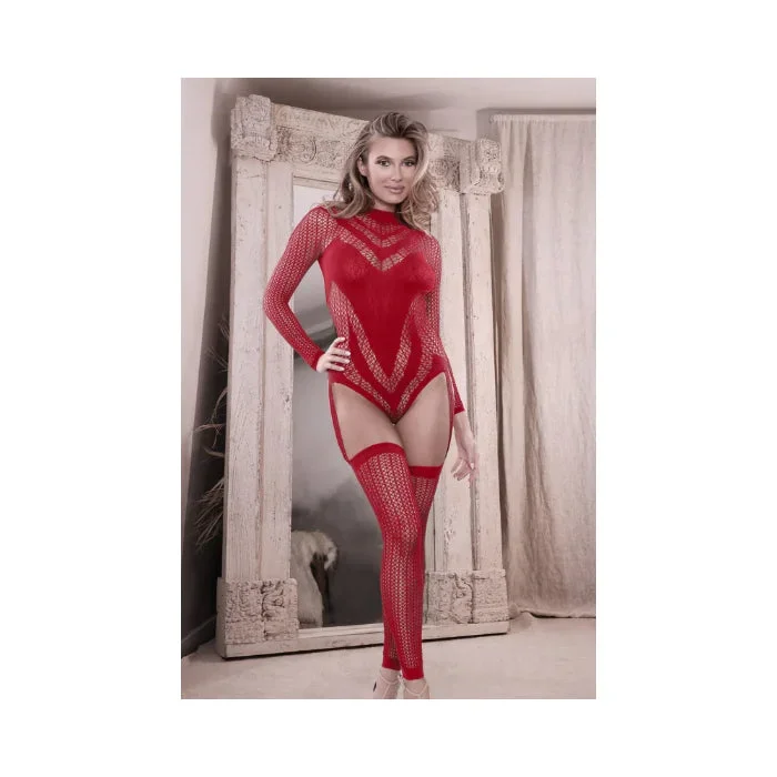Fantasy Lingerie Sheer Infatuation Open Back Long-Sleeved Teddy Bodystocking