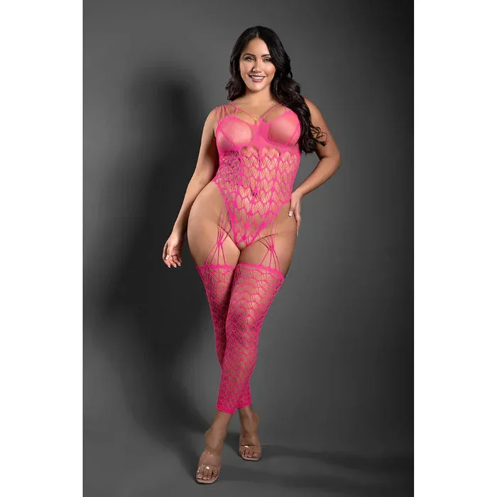 Fantasy Lingerie Sheer Next To You Crotchless Geometric Fishnet Teddy Bodystocking
