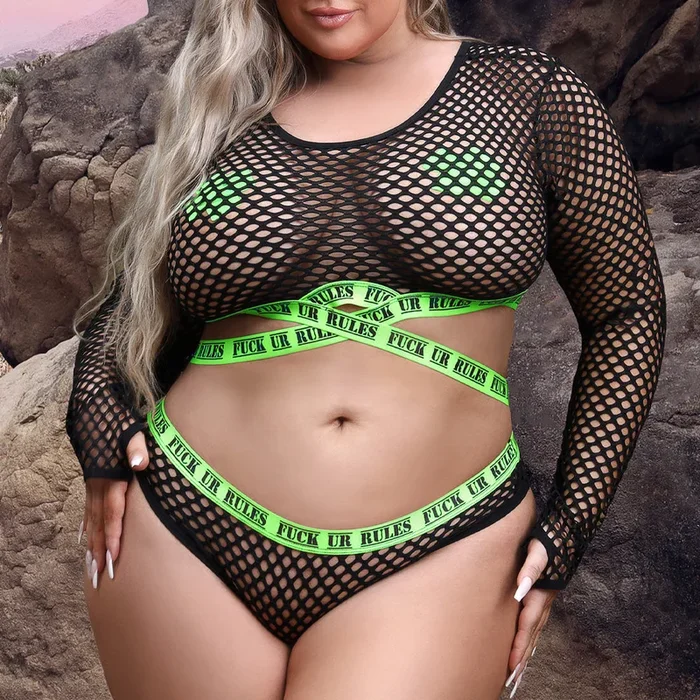Fantasy Lingerie Vibes Fuck Ur Rules Top, Panty & Pasties Set – Curvy