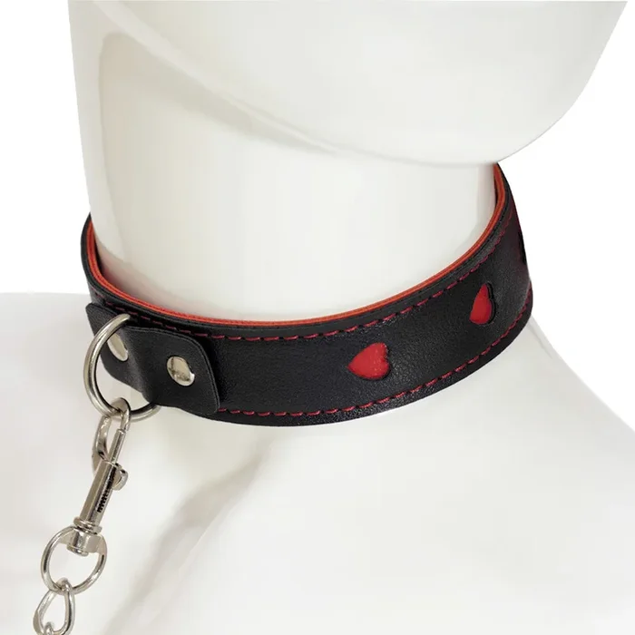 Faux Leather Heart Cutout Collar & Chain Leash