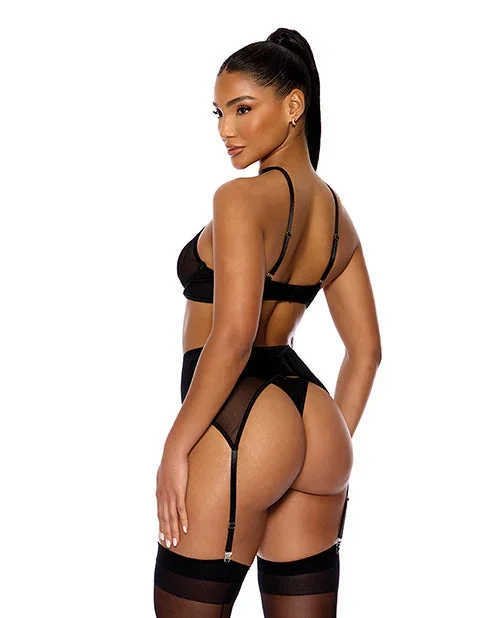 Feeling Butterflies Mesh Halterneck Bra w/Garter & Panty – Black LG